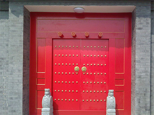 水城中国传统四合院系列朱红色中式木制大门木作